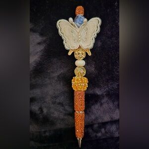 Elegant Beaded Tassel with Butterfly Accent Writing Pen Standard Size